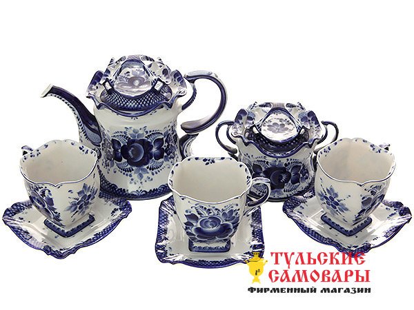 Набор для чая на 6 персон "Гжельское чаепитие" фото 1 — Samovars.ru