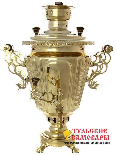 Комбинированный самовар 5 л желтый конус рифленый фото 1 — Samovars.ru