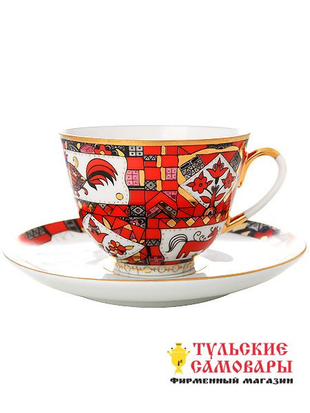 Чайная пара форма Весенняя рисунок Красный конь Императорский фарфоровый завод фото 1 — Samovars.ru