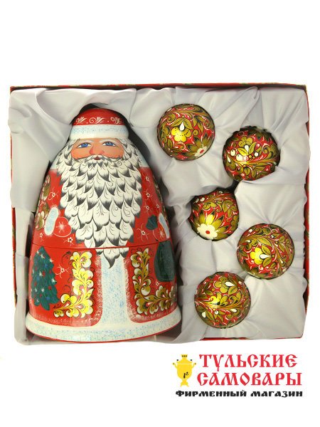 Новогодний набор "Дед Мороз и 5 шаров" Хохлома фото 1 — Samovars.ru